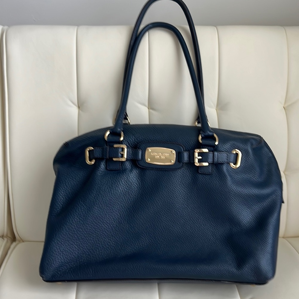 Michael Kors Est. 1981 Dark Blue Navy Leather Satchel Large Duffle Bag